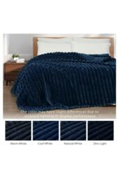 Rackhams Supersoft Ribbed Fleece ThroBlanket for Couch & Bed – Cozy Jacquard Home Blanket - 200 x 240cm - Navy - Polyester - thumbnail 2