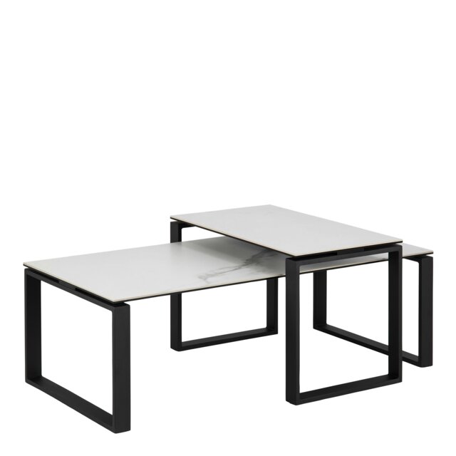 Rackhams Katrine Ceramic Coffee Table Set with Marble Effect Top - 1 - White and Black - White - image 1
