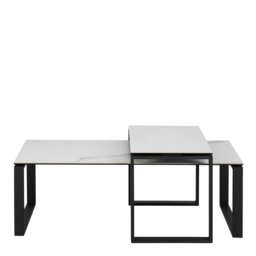 Rackhams Katrine Ceramic Coffee Table Set with Marble Effect Top - 1 - White and Black - White - thumbnail 2