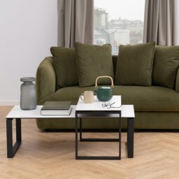 Rackhams Katrine Ceramic Coffee Table Set with Marble Effect Top - 1 - White and Black - White - thumbnail 3