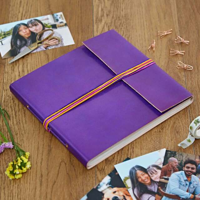 Rackhams Large Coloured Distressed Leather 3-String Photo Album - Purple - image 1