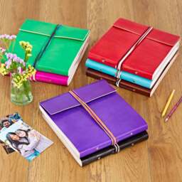 Rackhams Large Coloured Distressed Leather 3-String Photo Album - Purple - thumbnail 2