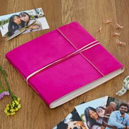 Rackhams Large Coloured Distressed Leather 3-String Photo Album - Purple - thumbnail 5