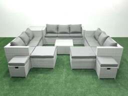 Rackhams Garden Outdoor Furniture Set 14 Seater Rattan Sofa Set with Side Table 4 Footstools Light Grey Mixed - thumbnail 2