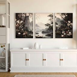 Rackhams Pictures For Living Room Wall - Set of 3 Chinoiserie Wall art Prints - A2 16.54 x 23.39 in / 42 x 59.4 cm - Satin Photo paper 280 gsm - Oak Frame - thumbnail 3
