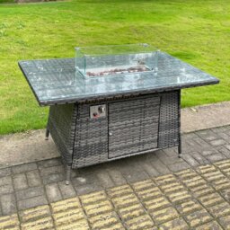 Rackhams Dark Grey Rattan Fire Pit Table Dining Table Gas Heater Garden Furniture Accessory Patio With Clear Tempered Glass - thumbnail 1