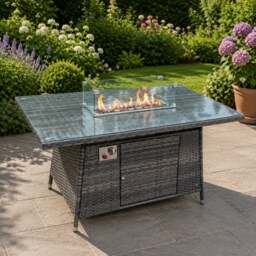 Rackhams Dark Grey Rattan Fire Pit Table Dining Table Gas Heater Garden Furniture Accessory Patio With Clear Tempered Glass - thumbnail 1