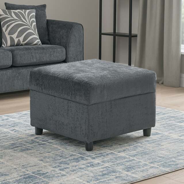 Rackhams Zink Fabric Chenille Black or Grey Footstool - Grey - image 1