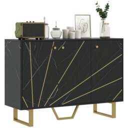 Rackhams Sideboard Storage Cupboard with Metal Legs for Living Room, Black - Black - Marble texture - Sideboard - thumbnail 3
