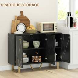 Rackhams Sideboard Storage Cupboard with Metal Legs for Living Room, Black - Black - Marble texture - Sideboard - thumbnail 4
