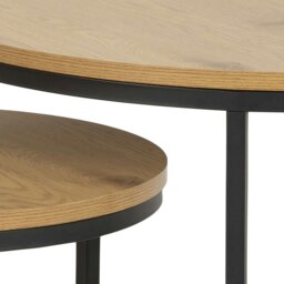 Rackhams Spiro Round Coffee Table Set with Oak Top & Black Legs - 1 - Black and Natural - Brown - thumbnail 6