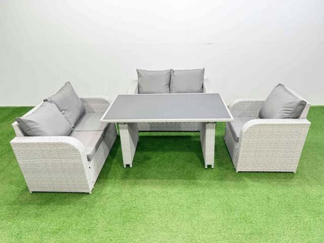 Rackhams Rattan Sofa Outdoor Furniture with Dining Table,Love Sofa Patio Furniture Light Grey 5 Seater - image 1