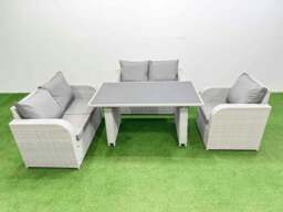 Rackhams Rattan Sofa Outdoor Furniture with Dining Table,Love Sofa Patio Furniture Light Grey 5 Seater - thumbnail 1
