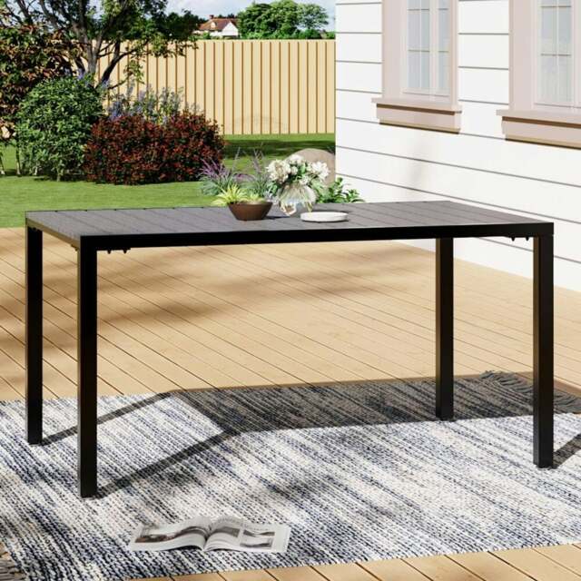 Rackhams 150cm Wood Effect Garden Dining Table with Parasol Hole in Grey - image 1