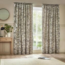 Rackhams Jacquard Pomegranate Floral Pencil Pleat Curtains - Natural - 168cm x 137cm - Natural - 100% Polyester