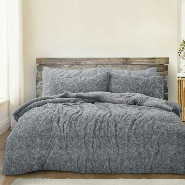 Rackhams Teddy Marl Fluffy and Warm Fleece Duvet Cover Set - Charcoal - Single - image 1