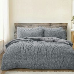 Rackhams Teddy Marl Fluffy and Warm Fleece Duvet Cover Set - Charcoal - Single - thumbnail 1