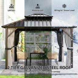 Rackhams 3 x 3/3.6 m Hardtop Gazebo Canopy with Aluminium Frame, Garden Gazebo - 3 x 3 m - Hardtop gazebo - Brown - thumbnail 4