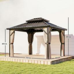 Rackhams 3 x 3/3.6 m Hardtop Gazebo Canopy with Aluminium Frame, Garden Gazebo - 3 x 3 m - Hardtop gazebo - Brown - thumbnail 3