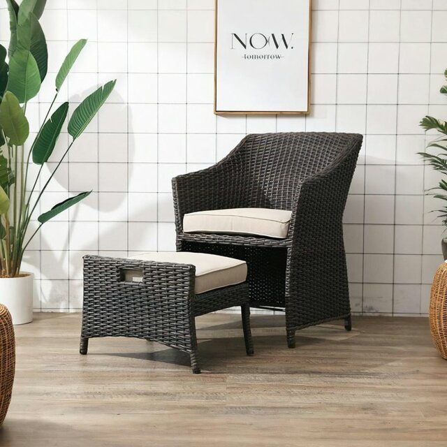 Rackhams Bosco Rattan Garden Armchair And Ottoman, Indoor/ Outdoor Furniture - Table - image 1