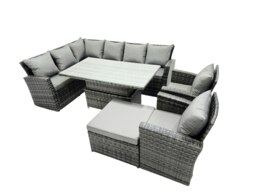 Rackhams Poly Rattan Outdoor Patio Height Adjustable Rising Lifting Table Corner Sofa Set with Big Stool,2 Chairs for Garden Backyard Dark Grey Mixed - thumbnail 2