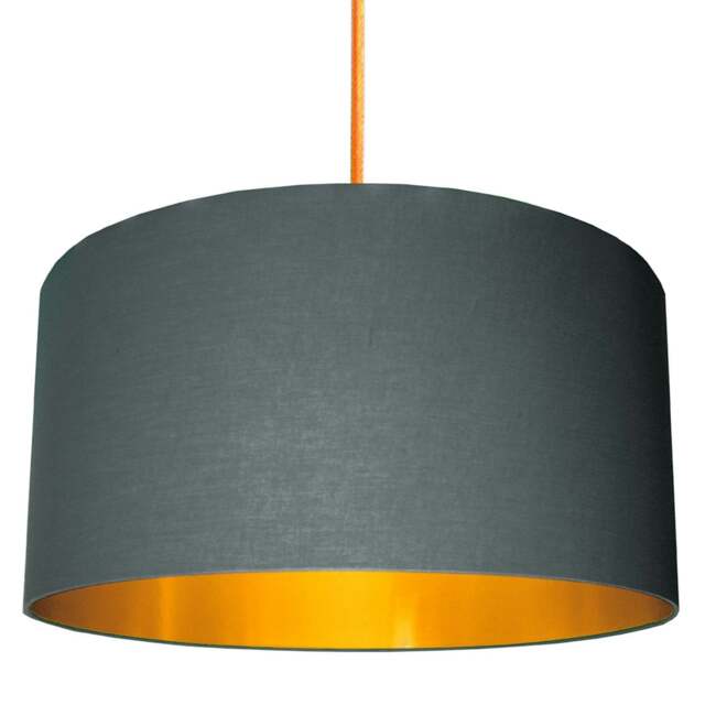 "Rackhams Slate Grey Cotton Lampshade With Gold Lining - 25cm Diameter x 25cm Height / (10"" x 10"")" - image 1