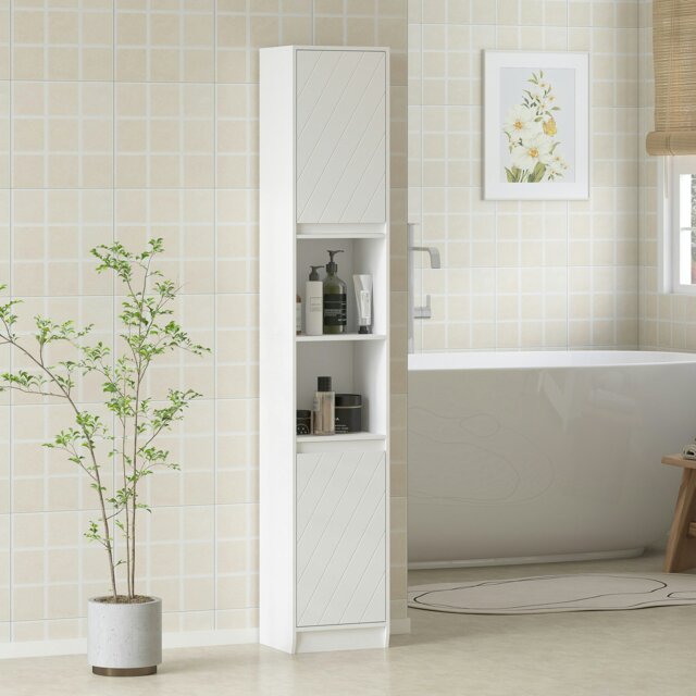 Rackhams Narrow Bathroom Storage Cabinet with Open Compartment, White - Bathroom Cabinet - MDF, Particle Board - White - image 1