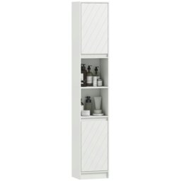 Rackhams Narrow Bathroom Storage Cabinet with Open Compartment, White - Bathroom Cabinet - MDF, Particle Board - White - thumbnail 2
