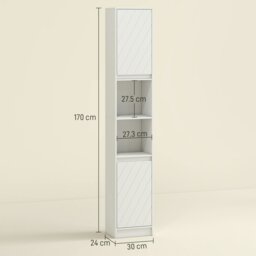Rackhams Narrow Bathroom Storage Cabinet with Open Compartment, White - Bathroom Cabinet - MDF, Particle Board - White - thumbnail 5