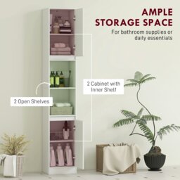Rackhams Narrow Bathroom Storage Cabinet with Open Compartment, White - Bathroom Cabinet - MDF, Particle Board - White - thumbnail 3