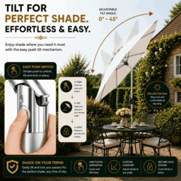 Rackhams Tilting Garden Parasol Table Umbrella 2.7M with Crank Handle, UV40 Protection, Includes Protection Cover - Cream - thumbnail 5