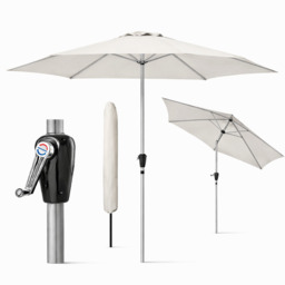 Rackhams Tilting Garden Parasol Table Umbrella 2.7M with Crank Handle, UV40 Protection, Includes Protection Cover - Cream - thumbnail 1