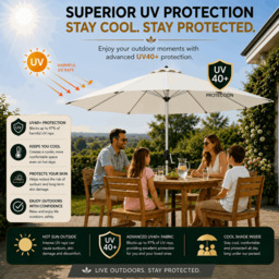 Rackhams Tilting Garden Parasol Table Umbrella 2.7M with Crank Handle, UV40 Protection, Includes Protection Cover - Cream - thumbnail 4