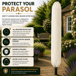 Rackhams Tilting Garden Parasol Table Umbrella 2.7M with Crank Handle, UV40 Protection, Includes Protection Cover - Cream - thumbnail 6