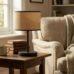 Rackhams ECO Table Lamp 1 x E27 Black / Rattan - thumbnail 4