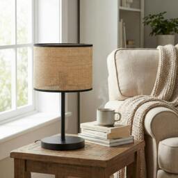Rackhams ECO Table Lamp 1 x E27 Black / Rattan - thumbnail 2