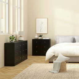 Rackhams May Chest of 6 Drawers (3+3) in Black - Black - Matt - Melamine - thumbnail 6