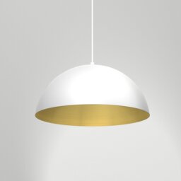 Rackhams Beta Hand Made Designer Pendant Lamp 45cm 1xE27 In Matt White With Gold Interior - thumbnail 3