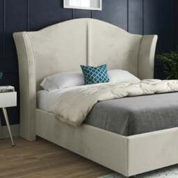 Rackhams Zampa Curved Top Curved Winged Upholstered Soft Velvet Bed Frame - Cream - Silver - Small double - thumbnail 2