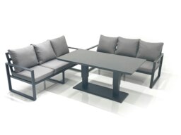 Rackhams 6 Seater Aluminium Outdoor Garden Furniture Set with Adjustable Rising Lifting Dining Table 3 Seater Sofa Dark Grey - thumbnail 2