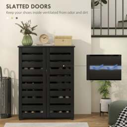 Rackhams Shoe Storage Cabinet with Slatted Doors for 15 Pairs of Shoes Black - Dark Grey - Wood effect - Particleboard - thumbnail 5