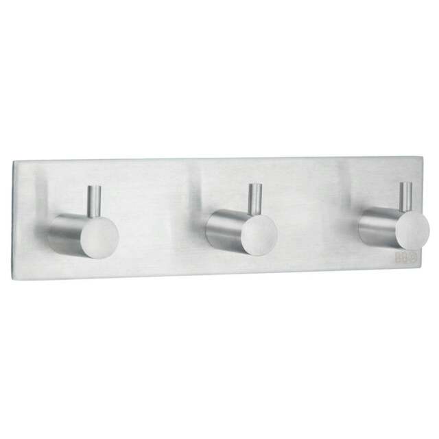 Rackhams Brushed Stainless Steel Triple Towel Hook (180 x 45mm) Self Adhesive Bathroom Wall Mounted