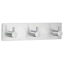 Rackhams Brushed Stainless Steel Triple Towel Hook (180 x 45mm) Self Adhesive Bathroom Wall Mounted