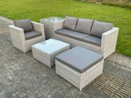 Rackhams Light Grey Lounge Outdoor PE Rattan Garden Furniture Set Wicker Sofa Set Square Coffee Table Armchair Side Tea Table - thumbnail 2