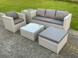 Rackhams Light Grey Lounge Outdoor PE Rattan Garden Furniture Set Wicker Sofa Set Square Coffee Table Armchair Side Tea Table - thumbnail 3