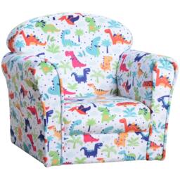 Rackhams Children's Armchair Flannel Kids Sofa Tub Chair Cartoon Dinosaur Pattern Wooden Frame Bedroom Playroom Seater Multicolour - thumbnail 1