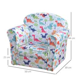 Rackhams Children's Armchair Flannel Kids Sofa Tub Chair Cartoon Dinosaur Pattern Wooden Frame Bedroom Playroom Seater Multicolour - thumbnail 3