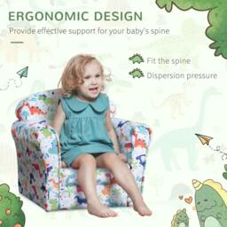 Rackhams Children's Armchair Flannel Kids Sofa Tub Chair Cartoon Dinosaur Pattern Wooden Frame Bedroom Playroom Seater Multicolour - thumbnail 5