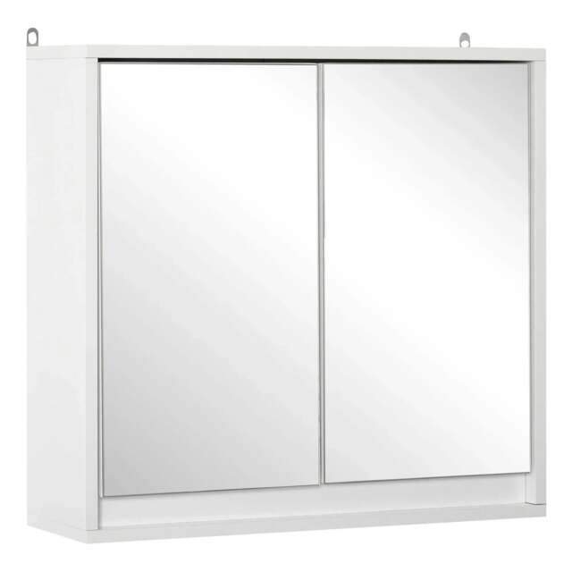 Rackhams Bathroom Mirror Cabinet Wall Mounted Storage Shelf Bathroom Cupboard Double Door, White - image 1