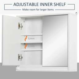 Rackhams Bathroom Mirror Cabinet Wall Mounted Storage Shelf Bathroom Cupboard Double Door, White - thumbnail 4